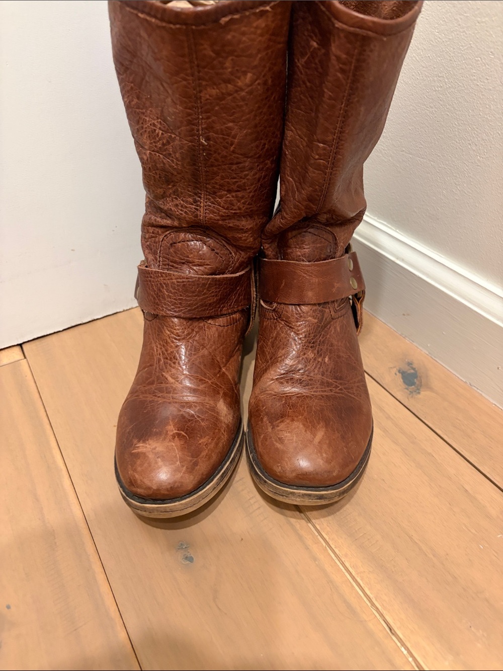 Women's Brown Leather Mid-Calf Harness Boots